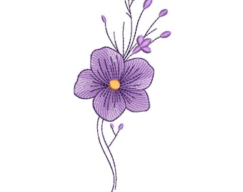 Lavender Single Bloom Embroidery Design – Simple Floral Embroidery File