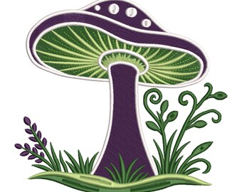 Stickmuster „Lila Pilz mit Blättern“ – Stickdatei