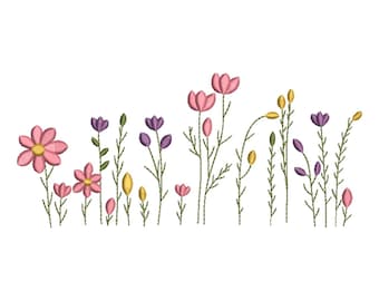 Diseño de bordado a máquina de borde de pradera de flores silvestres coloridas - Diseño de bordado a máquina
