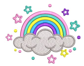 Rainbow Cloud Stars Embroidery Design-Embroidery Machine File