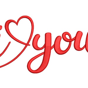 Puede incluir: Texto rojo en cursiva sobre fondo blanco que dice "i ❤️ you". El símbolo del corazón reemplaza la palabra "love". Las letras están en una escritura fluida y romántica, perfecta para el Día de San Valentín o para expresar afecto.