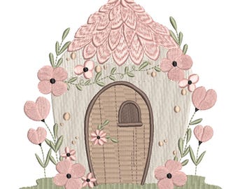 Whimsical Floral Fairy House Machine Embroidery Design- Machine Embroidery Design File