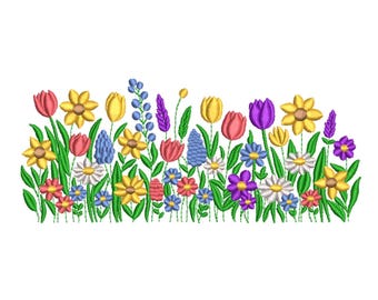 Colorful Wildflower Border Embroidery Design-Embroidery Machine File
