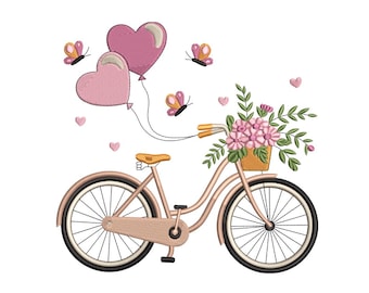 Love Ride Bicycle – Balloons & Flowers Embroidery Design