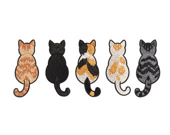 Five Sitting Cats Back View Embroidery Design-Embroidery Machine File