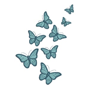 Disegno per ricamo con grappolo di farfalle blu – Elegante file di ricamo