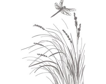 Libelle Wiese Skizze Stickmuster– Stickdatei