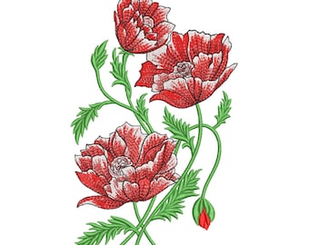 Red Poppy Floral Bouquet Embroidery  Design– Embroidery  File