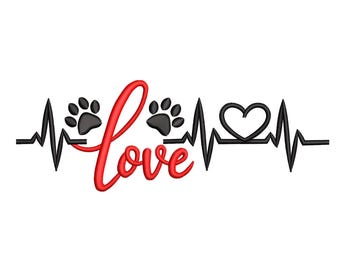 Love Heartbeat Paw Print – Pet Embroidery Design