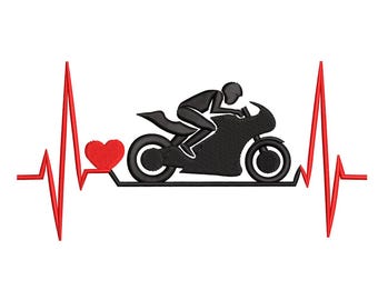 Motorrijder Heartbeat – sportief borduurontwerp