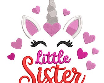 Little Sister Unicorn –  Girls Embroidery Design