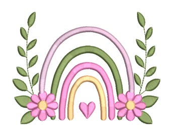 Floral Rainbow with Pink Flowers  Embroidery Design- Machine Embroidery Design File