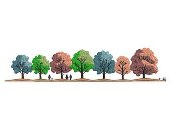 Autumn Tree Landscape Border Embroidery Design-Embroidery Machine File