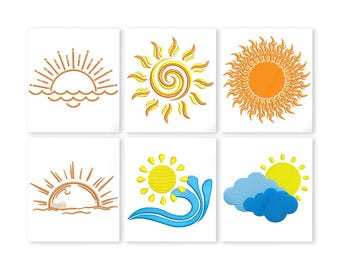 Sun Embroidery Design Set | 6 Summer Weather Machine Embroidery Files