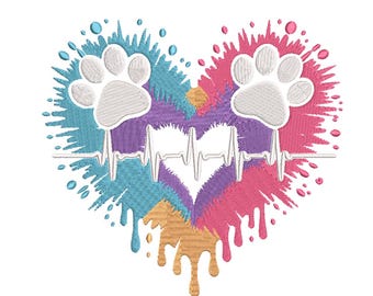 Paw Print Heartbeat  Embroidery Design – Pet Lover Embroidery File