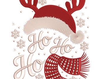 Ho Ho Ho Reindeer Hat & Scarf – Christmas Embroidery Design