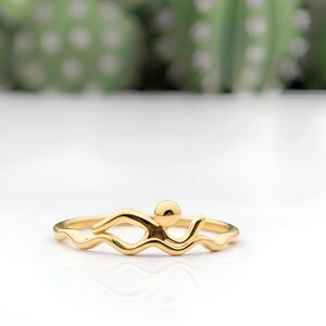 Minimalist 14K Gold Plated Water Wave Ring, Competitive Swimmer Jewellery, Athlete Gift for Her