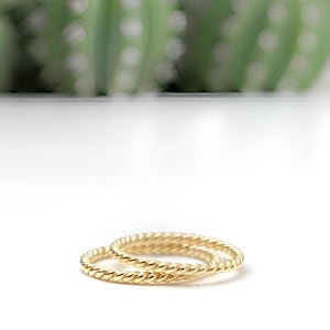 14k Gold Plated Rope Ring • Twisted Stacker Band