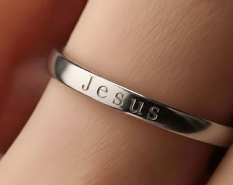 Personalisierter Sterling Silber Jesus Ring, 14k Vergoldetes Glaubensband