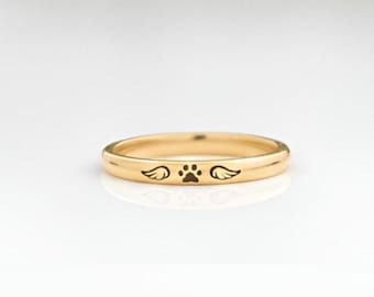 14k Vergoldeter Pfotenabdruckring, Engelsflügel-Gedenkstätte Andenken