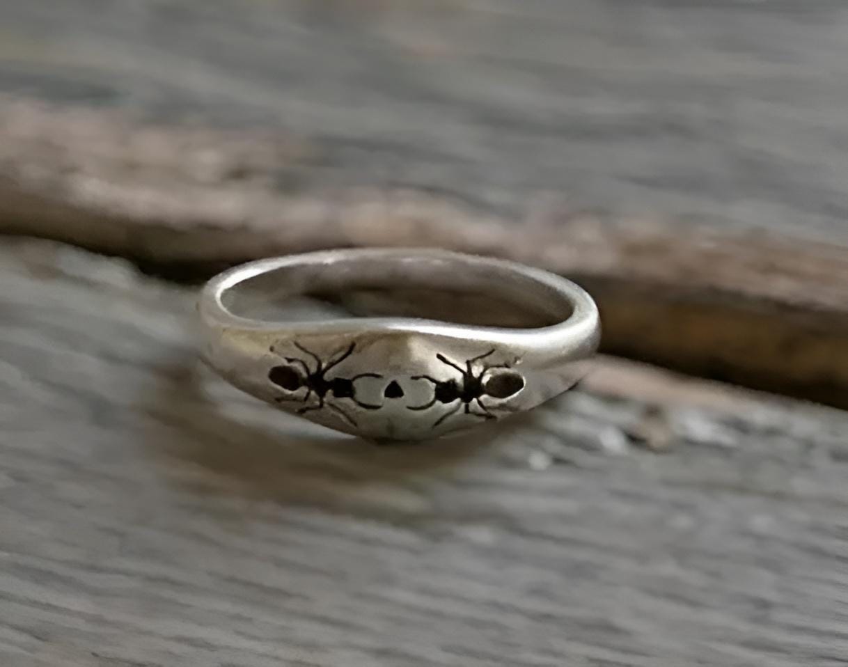 14K Gold Plated Ant Signet Ring - Dainty Insect Jewellery