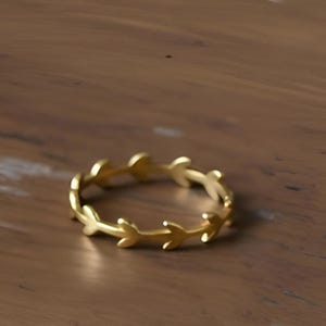 14K Gold Plated Minimalist Leaf Eternity Ring - Nature Inspired Boho Jewellery