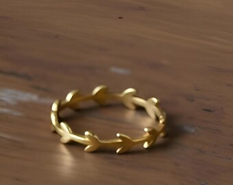 14K Gold Plated Minimalist Leaf Eternity Ring - Nature Inspired Boho Jewellery