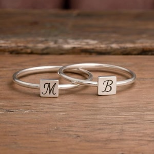 Sterling Silver Initial Ring – Personalized Stacking Ring, Bridesmaid Gift