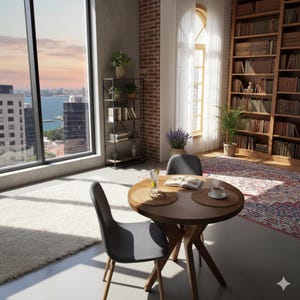 Solid Wood Round Dining Table, Mid-Century Modern Star Base, Handmade