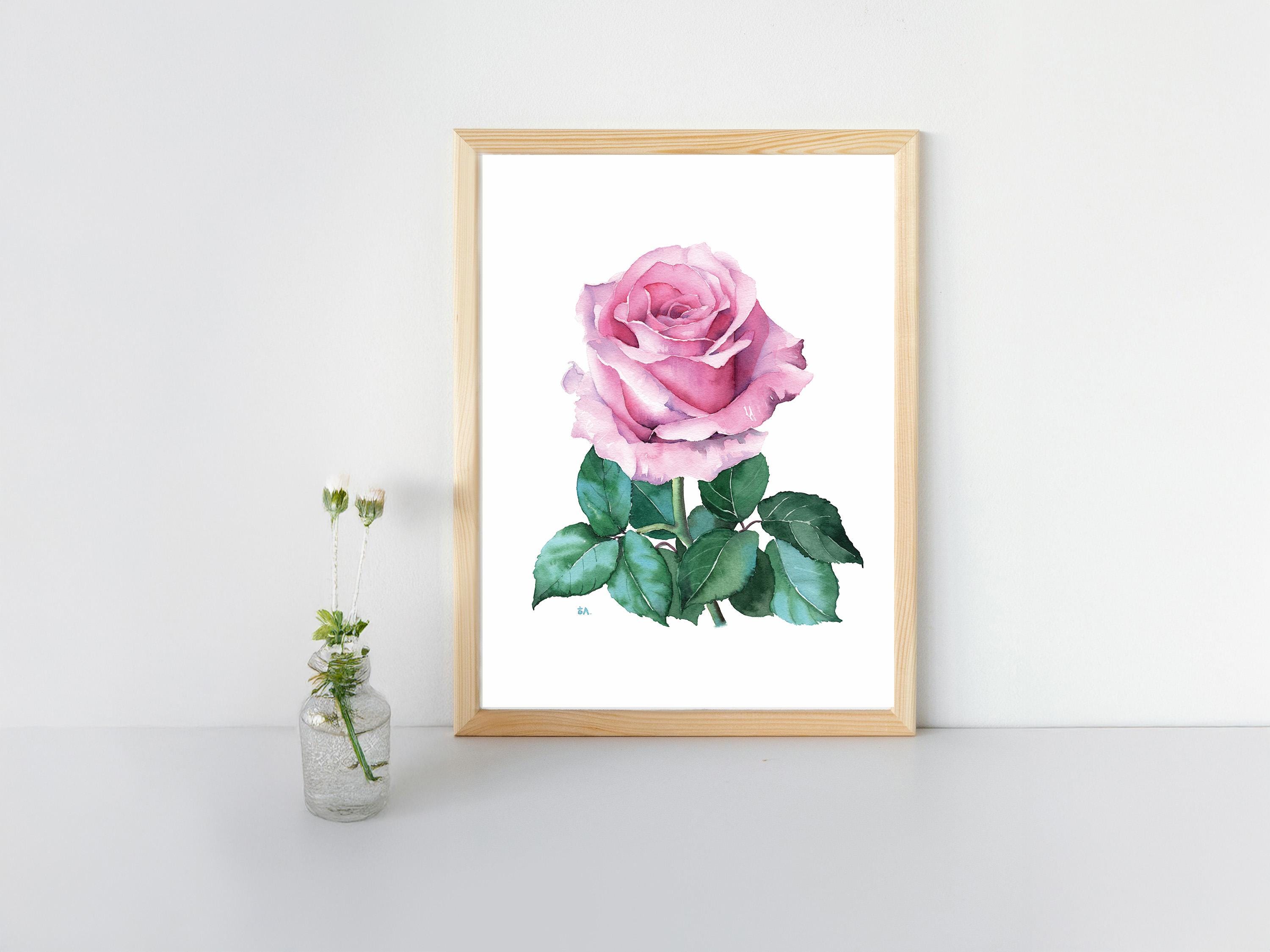Pink Rose Watercolor Print | Floral Wall Art | Botanical Painting ...