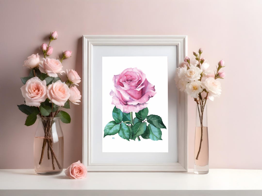 Pink Rose Watercolor Print | Floral Wall Art | Botanical Painting ...