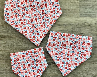 Pink and Blue Flowers Elastic Dog Bandana