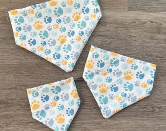 Blue and Yellow Paw Print Elastic Dog Bandana