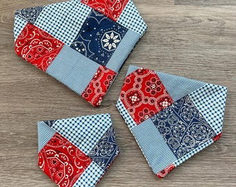 Red, White, and Blue Paisley Elastic Dog Bandana