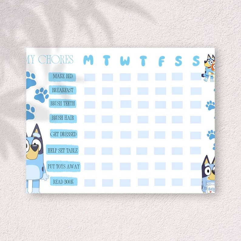 Daily Routine Bluey Editable Bluey My Chores Chart for Kids | Printable Reward Chart | Editable ...