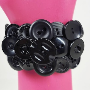Upcycled Vintage Black Button Bracelet: Chunky Statement Jewelry (6.75 inches)