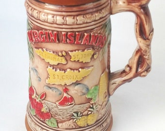 Vintage Virgin Islands Beer Stein - Vintage Souvenir / Souvenir Beer Stein / Caribbean Stein / Mantique / Vintage Beer / Vintage Bar