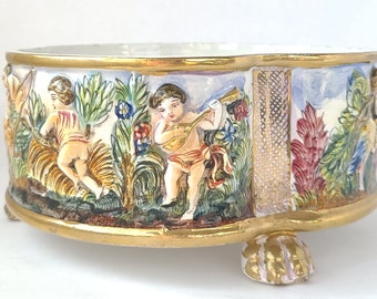 Vintage R. Capodimonte Italian Cherubs Footed Dish - Vintage Capodimonte / Italian Pottery / Italian Majolica / Vintage Majolica