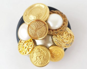 Vintage Upcycled Gold and Pearl Button Pin / Brooch - Assemblage Jewelry / Vintage Button Pin / Vintage Button Brooch