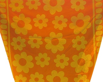 Vintage Twin Sized Fitted Sheet and Orange and Yellow with Groovy Flower Power Daisy Pattern by Canon Royal Family - Vintage Fitted Sheet
