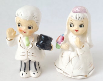 Vintage Napco Bride and Groom Candle Huggers - Vintage Wedding / Vintage Candle Huggers