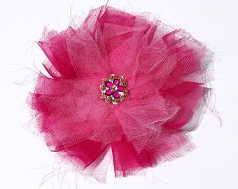 Recycled Vintage Fabric Flower Clip - Pink on Pink