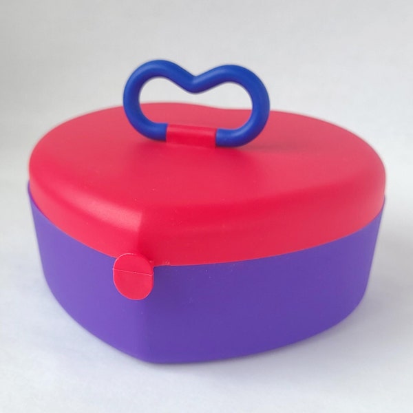 Vintage 1990's Heart Shaped Make-up Box / Jewelry Box in Red and Purple - Nineties Girl / Vintage Make-up Case