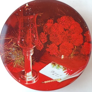 Christmas Card and Candle Tin Box - Vintage Seventies Kitschmas Decor