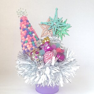 Kitschy Christmas Centerpiece: Pink & Purple Vintage Ornaments
