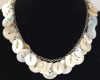 Upcycled Vintage Shell Button Necklace: Chunky Statement Jewelry