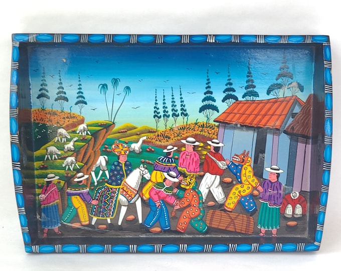 Vintage Ecuadorian Hand Painted Folk Art Tray by Francisco Guyo From