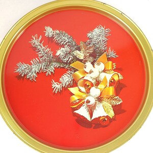Vintage Christmas Tin Tray: Fir Boughs & Gold Bells Holiday Decor