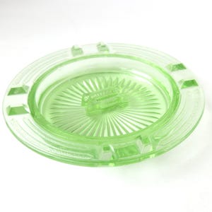 Vintage Uranium Glass Ashtray: Hazel Atlas Art Deco Vaseline Glass