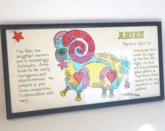 Vintage 1968 Framed Margot Johnson Aries Zodiac Print - Vintage Zodiac Art / Aries Art / Sixties Zodiac